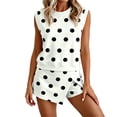 thumbnail image 2 of Womens 2 Piece Skirt Set Summer 2026 Polka Dot Print Crew Neck Sleeveless Tank Tops Asymmetrical Wrap Skort Outfits,White,L, 2 of 7