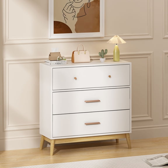 S-HOME 3-Drawer Storage Cabinet with Solid Wood Base in White, Perfect Organizer for Nursery and Office Spaces