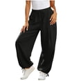 thumbnail image 3 of ABSUYY Womens High Waist Elastic Drawstring Baggy Wide Leg Casual Balloon Parachute Pants with Pockets Black,Size M, 3 of 8