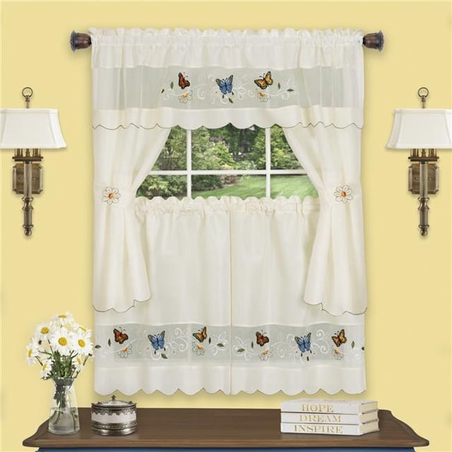 Achim DMCS24ML12 Daisy Meadow Embellished Cottage Window Curtain Set - 58 x 24 in.
