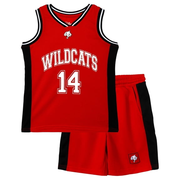 Disney High School Musical Little Kids' Boy or Girl Basketball Jersey and Shorts Set Red Black White