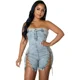 thumbnail image 3 of Monos de mujer de una pieza elegantes con empalme de mezclilla, monos sexis ajustados sin tirantes, sin mangas, pantalones cortos, monos ajustados, 3 of 5