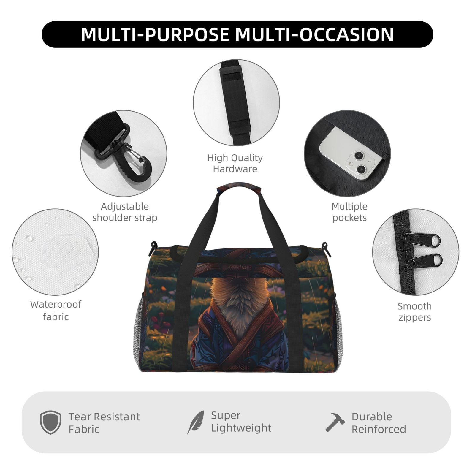 Fuzoiu Garden Meditating Weasel Print Travel Duffle Bag,Carry On Tote Bags,Duffel Bag,Sport Gym Bag, Hospital Bag for Labor and Delivery, Overnight Bag,Luggage Bag