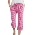 thumbnail image 3 of BRGZLK Women's Plaid Pant Casual Cropped Lounge Pants Wide Leg Mid Rise Drawstring Elastic Waist Checkered Long Trousers with Pockets, 3 of 7