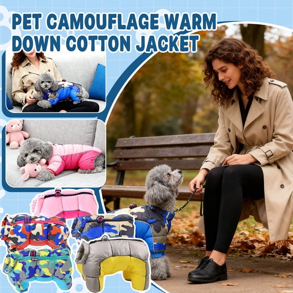 Pet Camouflage Warm Down Cotton Jacket, Four-Legged Dog & Cat Apparel, Thick Fabric For Winter Warmth, Loungewear To Prevent Hair Buildup, Easy To Take Off, Fashionable Pet