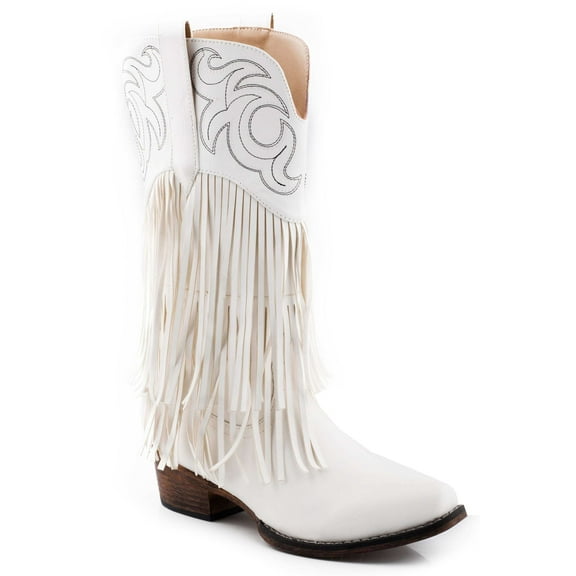 Roper Womens White Smooth Fringe Boot