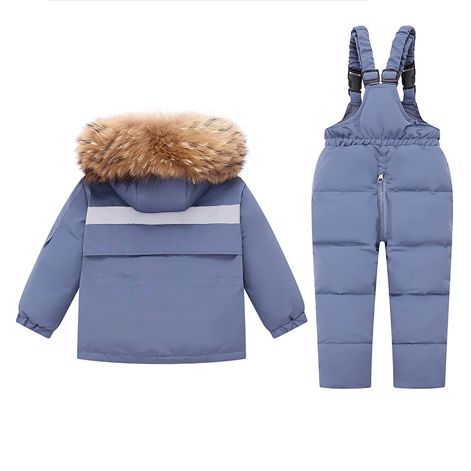 Unisex 2 Piece Snow Suits, Girls Snowsuit with Ski Bibs and Puffer Jackets, Kids Winter Hooded Long Sleeve Down Coats and Snow Pants Outdoor Snowboarding Snowsuit