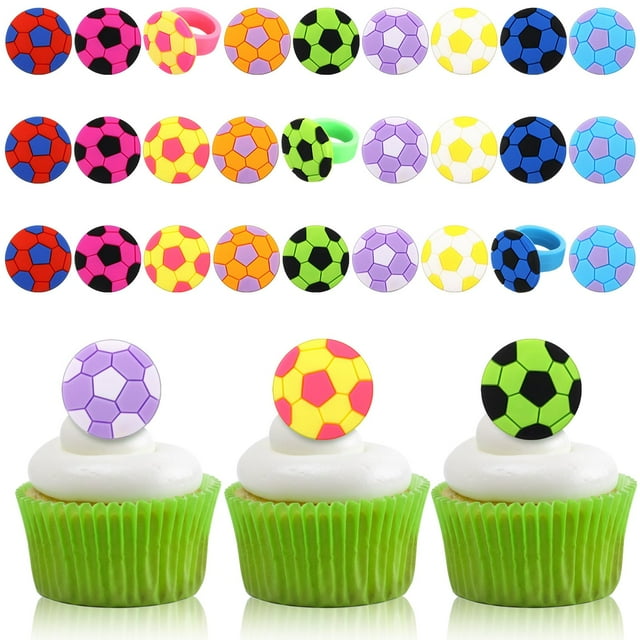 Honeydak - Set de 48 aros decorativos para cupcakes de fútbol de silicona, 3 cm