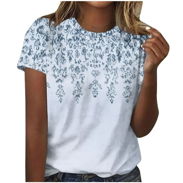 Camiseta de Cuello Redondo de Manga Corta Impresa de los Pantalones Cortos de las Mujeres, Poliéster de Lentejuelas de Partido de Moda