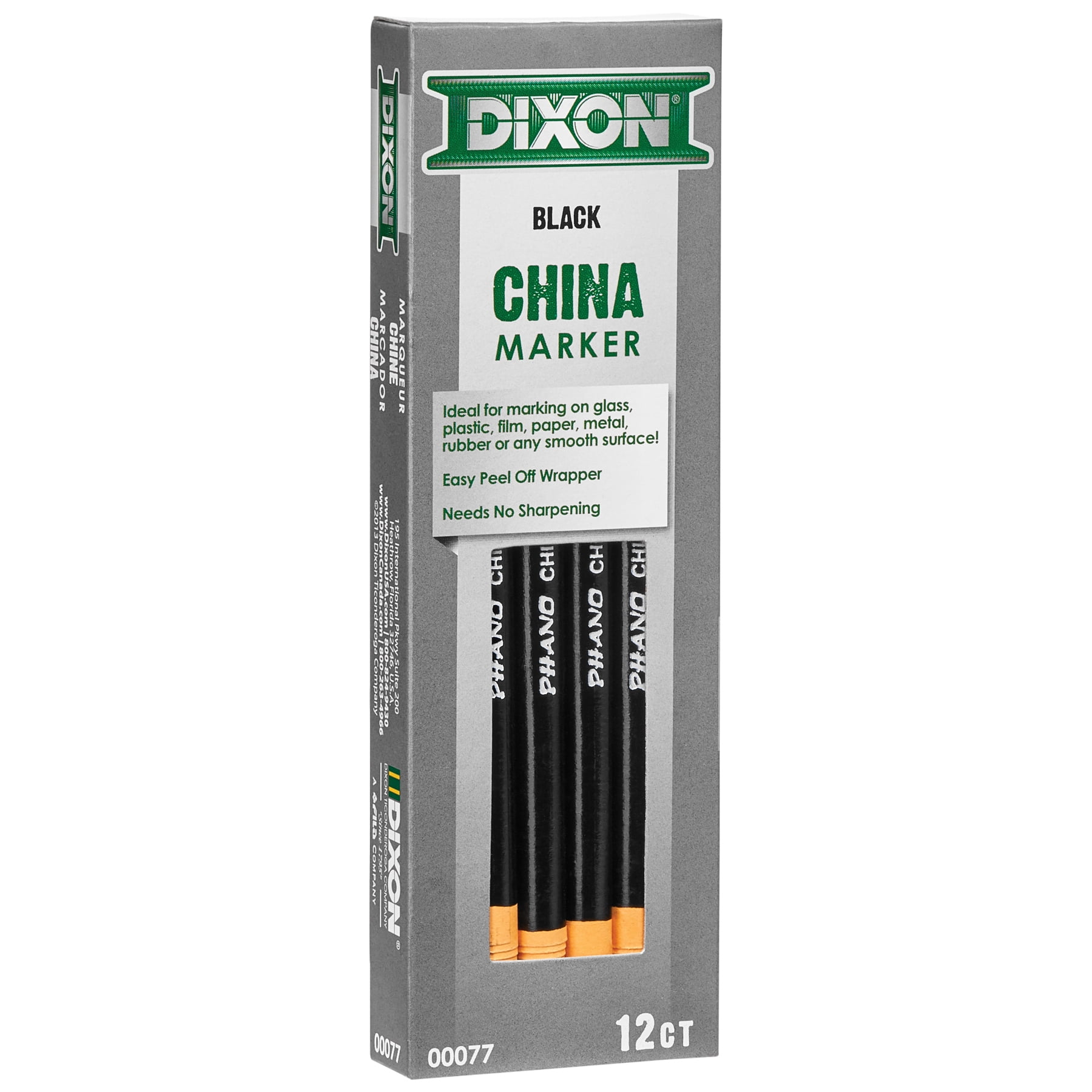 Dixon Phano China Markers, Black, 12 Per Pack, 2 Packs