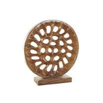 20" x 21" Brown Teak Wood Handmade Circular Cutout Abstract Sculpture, by DecMode