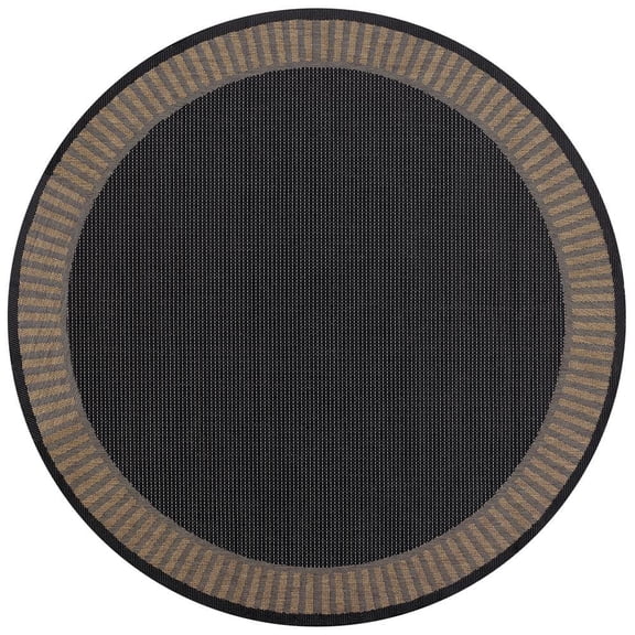 Recife Wicker Stitch Black-Brown 8 ft. x 8 ft. Flatwoven Solid Round Indoor/Outdoor Area Rug