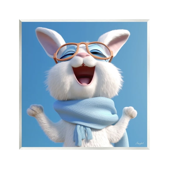 Stupell Industries Happy Rabbit in Blue Animals & Insects Painting Unframed Art Print Wall Art, 12 x 12