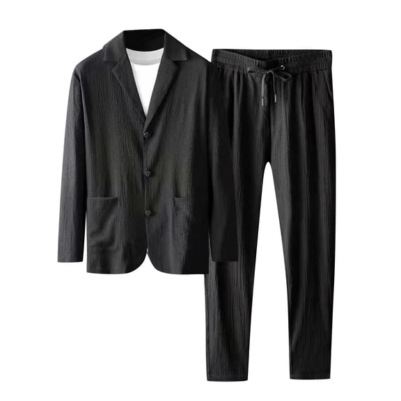 JIKNTTR Men's Casual 2 Piece Outfits Male Autumn Winter Long Sleeve Suit Trousers Two Piece Set Solid Color Lapel Pants Set Stylish Sweatsuit Outfits