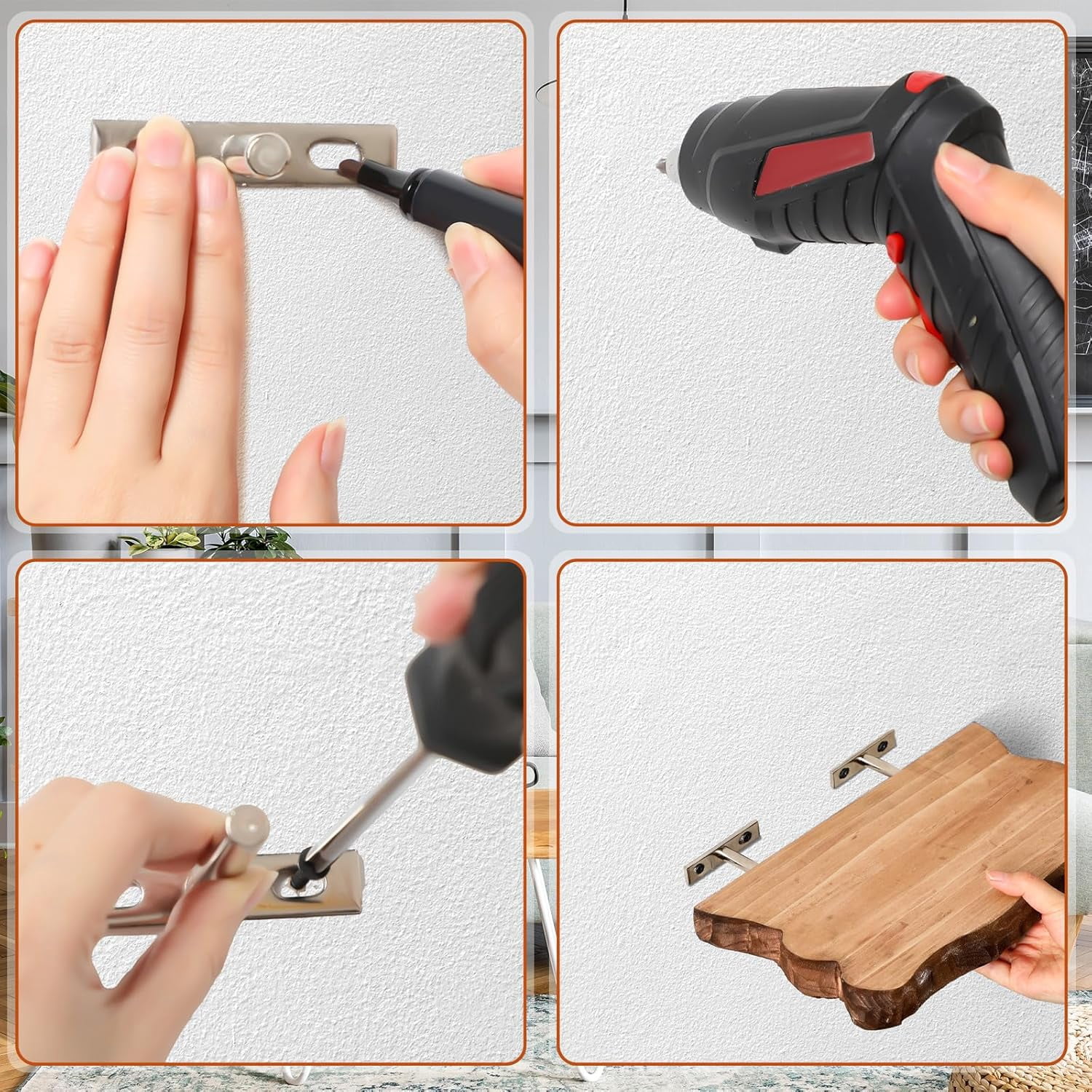 4 Pcs Floating Shelves for Wall Wooden Live Edge Shelf Wall-Mounted Natural Solid Wood Bedroom Kitchen Storage Living Room Nursery Decor(4 Pcs,11.81/15.7 Inch)