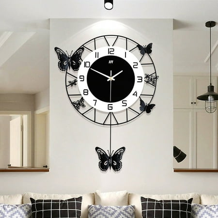 Modern Butterfly Wall Clock Wall-mounted Minimalist 3D Round Ornaments Clock