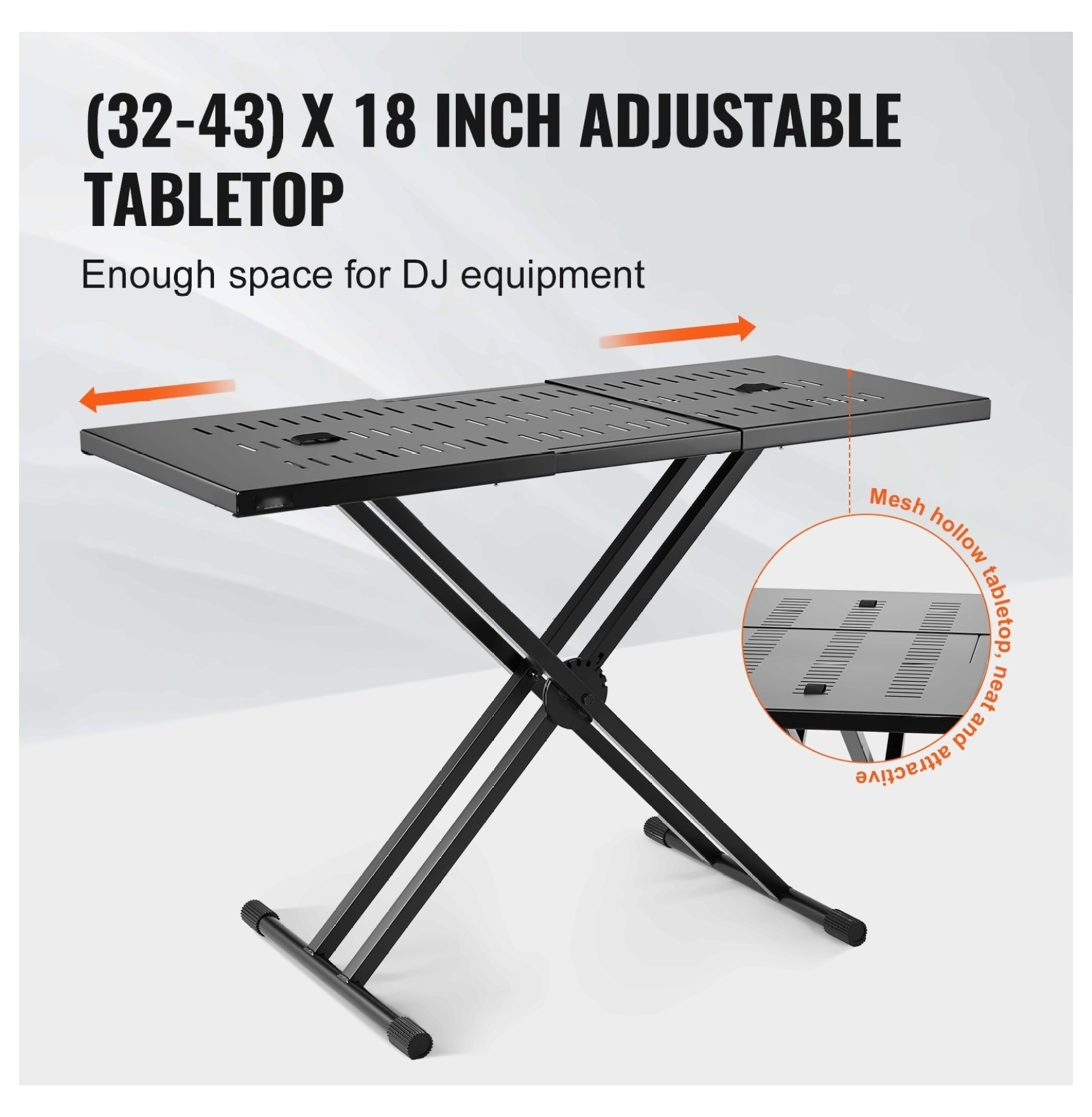 DJ Table Stand, Portable Adjustable Height DJ Equipment Table with Keyboard Shelf, Heavy Duty Alloy Steel, 32-43 Inch Tabletop, for Stage, Club, Party