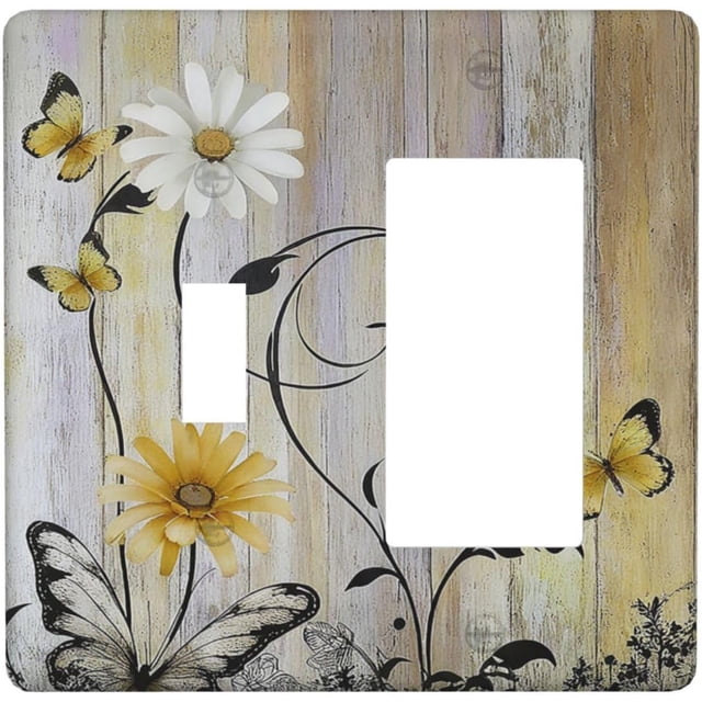Outlet Covers Rustic Yellow White Daisy Flower Black Leaf Butterfl Sunflower Wood Grain 1 Toggle 1 Rocker Combination Decorative Wall Plate Light Switch Cover Plate Electrical Switch Plates for Home