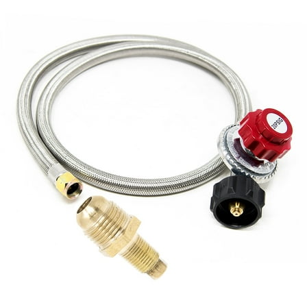 GasOne - Propane Regulator and Propane Brass Orifice - Braided Stainless Steel Hose - 4 ft High