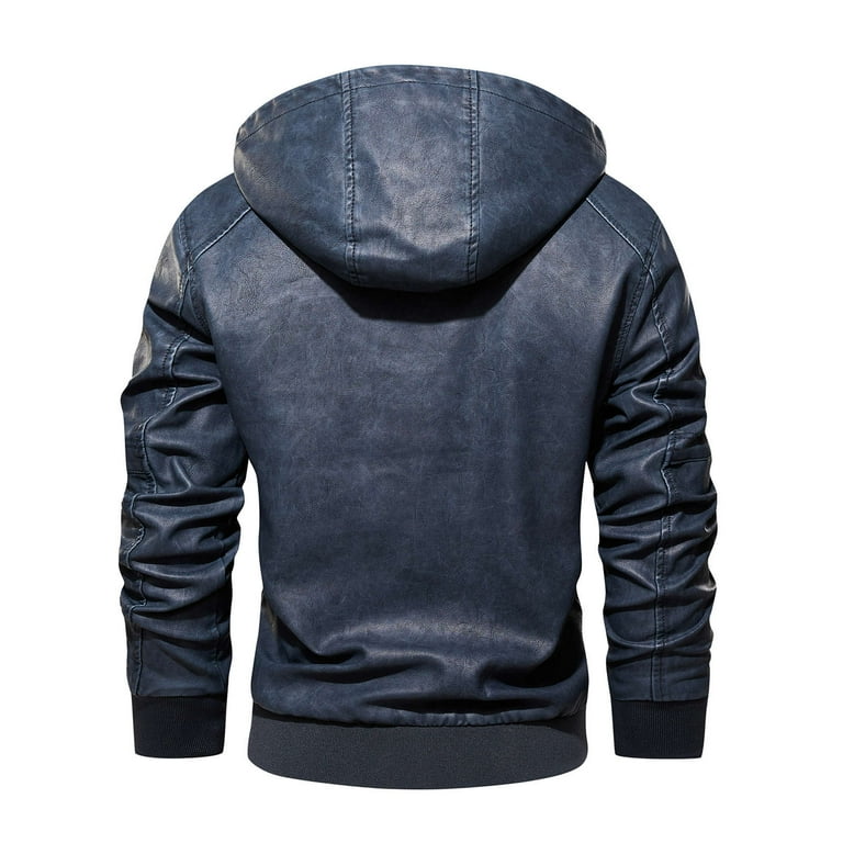 Blue hooded hotsell leather jacket