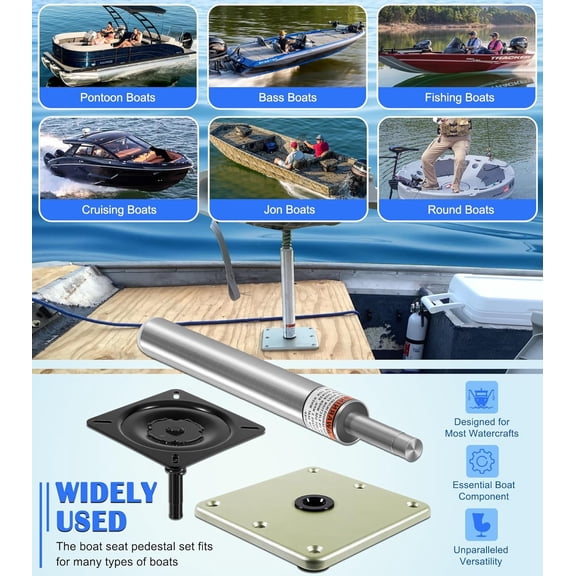 3/4" Boat Seat Pin Post SP-2114  7" x 7" Marine Seat Pedestal Base Plate  1002 Lock'N-Pin 3/4" Seat Mount with Spring, Boat Seat Pedestal and Base Mount Kit for Pontoon/Fishing/Bass Boats, 11” Tall