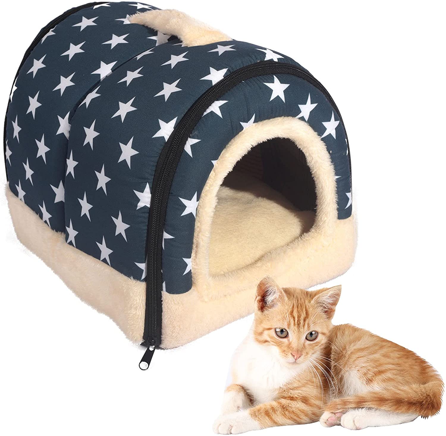 Igloo Dog House, Portable Cat Igloo Bed with Removable Cushion, 2 in 1