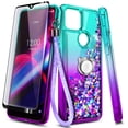 thumbnail image 6 of Nagebee Case for T-Mobile REVVL 5G with Tempered Glass Screen Protector (Full Coverage), Glitter Flowing Liquid Floating Bling Diamond, [Ring Holder & Wrist Strap] Case (Aqua/Purple), 6 of 8