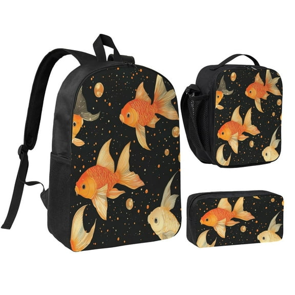 FishPattern Backpack 17 Inch Set with Lunch Bag and CaseDurableTravel Bag Combo for Work Commuting Daily Use