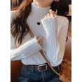 thumbnail image 2 of Women's Ruffled Mock Neck Long Sleeve Sweater, Lightweight Solid Hollow Jacquard Cozy Knit Pullover Base Top, Dressy Casual Fall Winter Outfits, 2 of 7