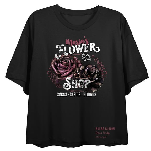 Maria's Flower Shop Women's Black Cropped Tee-Medium