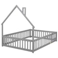 thumbnail image 3 of Bellemave Full Size Floor Bed with House-shaped Headboard and Fence Full Wood Floor Bed Frame with Guardrails and Door Montessori House Bed, Gray, 3 of 12