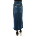 thumbnail image 3 of Fashion2Love Women's Juniors/Plus Size Stretch Denim Long Skirt with Elastic Waist and Embroidery, 3 of 5