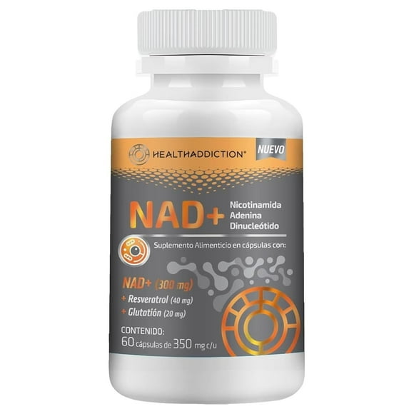 HEALTHADDICTION - NAD+ 300 mg – Suplemento Alimenticio con Resveratrol y Glutatión – Cápsulas de 350 mg – Fórmula Natural, Sin Gluten y Sin Azúcar Añadida – 60 Cápsulas