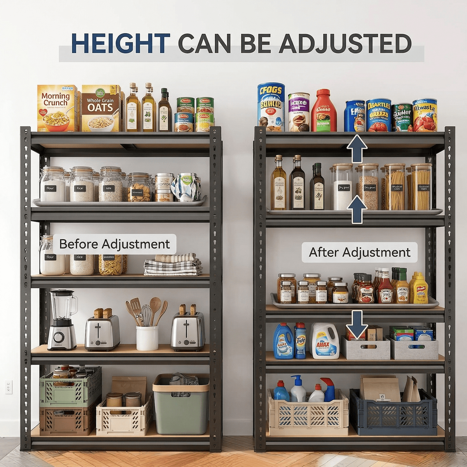 Heavy Duty Garage Shelving Unit, 2000 lbs Metal Storage Shelves, 5-Tier Adjustable Steel Shelving Rack, Freestanding Garage Storage Rack, Easy Assembly, 60" H for Basement Pantry Warehouse