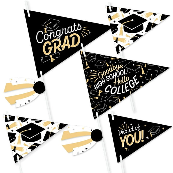 Big Dot of Happiness Goodbye High School, Hello College - Triangle Graduation Party Photo Props - Pennant Flag Centerpieces - Set of 20