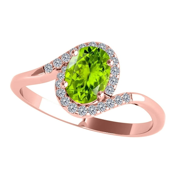 Mauli Jewels Engagement Rings for Women 1.00 Carat Peridot & Halo Diamond Engagement Ring Prong-Setting 14K Solid Rose Gold