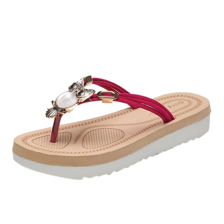 Women Shoes Fashion Slippers Beach Flat With Thick Bottom Flip Flops  Sandals And Slippers Non-slip Flat Bottom Red 9