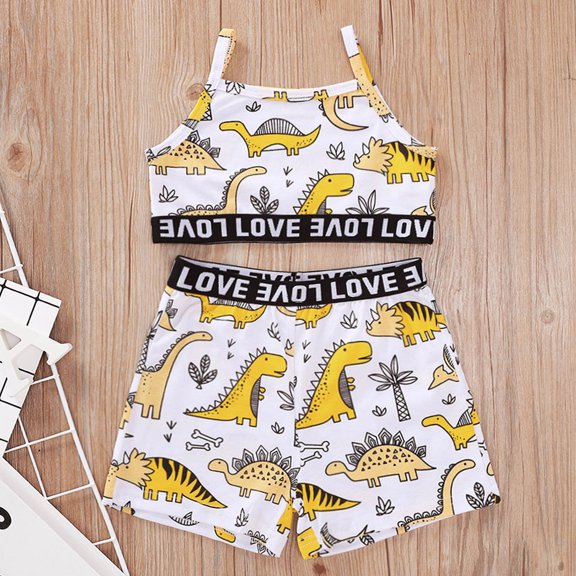 Vedolay Two Piece Shorts Sets For Girl Girls Shorts Set Short Sleeve Striped Tops and Shorts with Pockets 2 Pcs Outfits,Yellow 1-2 Years