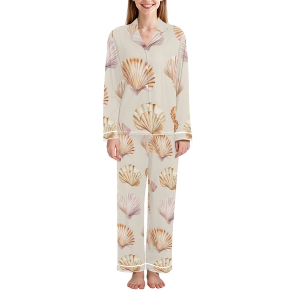 FORMRS Womens Pajama Set Long Sleeve Top and Pants with Pockets Soft Comfy Lounge Sleepwear, Sizes S-2XL, Pink Seashell