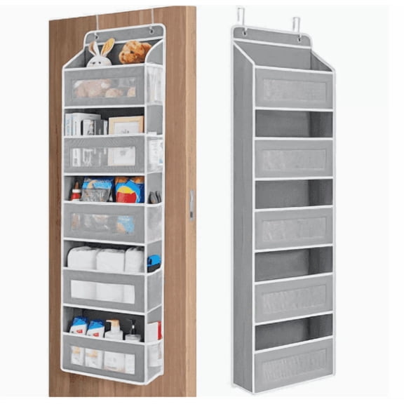 Over The Door Organizer  Hanging, 5 Large Pockets with Side Mesh Pockets, Heavy Duty 50 lb Capacity Storage Organizer for Bedroom, Bathroom, Pantry & Nursery, Dark Grey