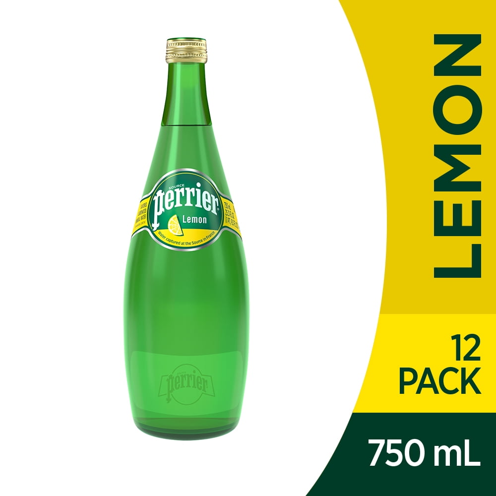 Perrier Lemon Flavored Carbonated Mineral Water, 25.3 fl oz. Glass Bottle (12 Count) - Walmart 