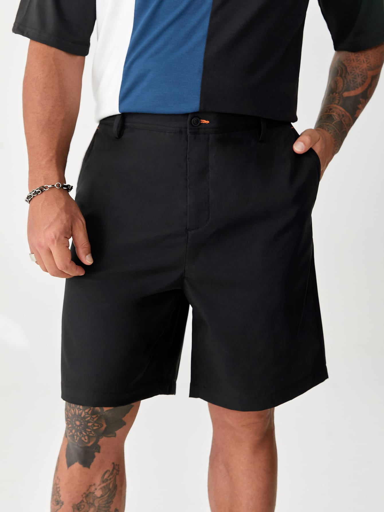 Solid Slant Pocket Shorts 