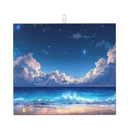 

Pofeuu Starry Night Ocean View Print Ultra Water Absorbent Microfiber Dish Drying Mat Drying Mat for Kitchen Kitchen Counter Accessories