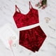 thumbnail image 5 of Conjunto de pantalones cortos de terciopelo sexy para mujer, ropa de dormir, ropa interior, lencería, regalo, rojo, L Methold XX000204-08, 5 of 7