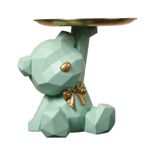 Oso Geométrico Almacenamiento Escultura Resina Llavero Estatuilla para El (verde)