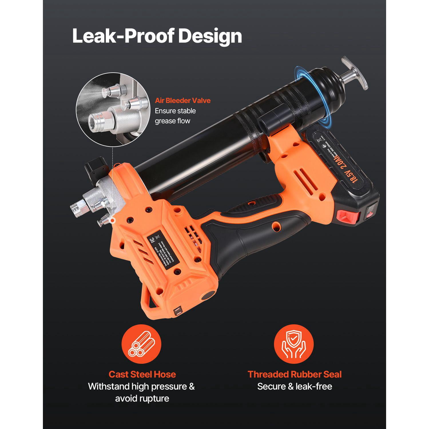 Cordless Grease Gun 20V Electric with 2.0Ah Battery 8000 PSI Max Pressure 35.4 Inch Long Hose LED Light Variable Speed Trigger for Vehicles Machines