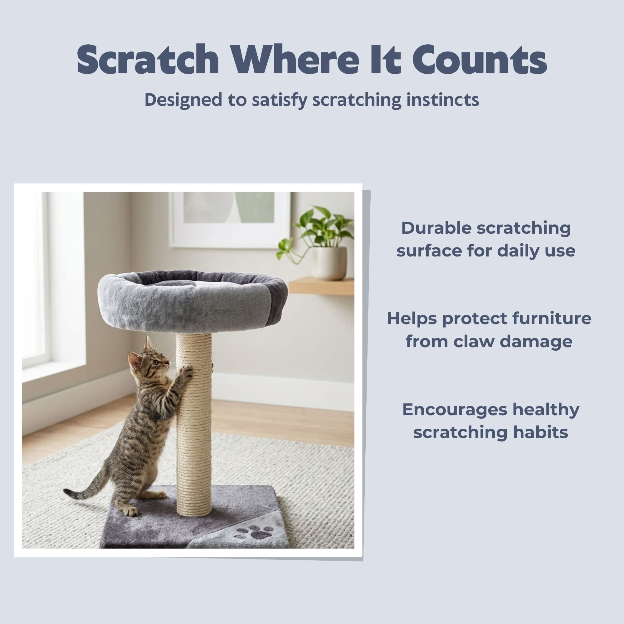 TRIXIE Junior Tarifa  Plush & Sisal 20.5" Scratching Post with Padded Platform, Dark Gray