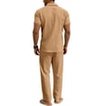 thumbnail image 4 of LNZGNM Mens 2 Pieces Cotton Linen Sets Short Sleeve Button Down Breathable Shirts Casual Loose Fit Pants with Pockets Walking Outfits,Earthy Yellow XL, 4 of 5