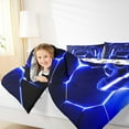 thumbnail image 6 of Feelyou Futuristic Gamepad Boys Full Size Comforter Sets, Neon Navy Honeycomb Bedding Comforter Set, Geometric Abstract Reversible Bedding Sets, Lightweight Room Decor, 3pcs, 6 of 8