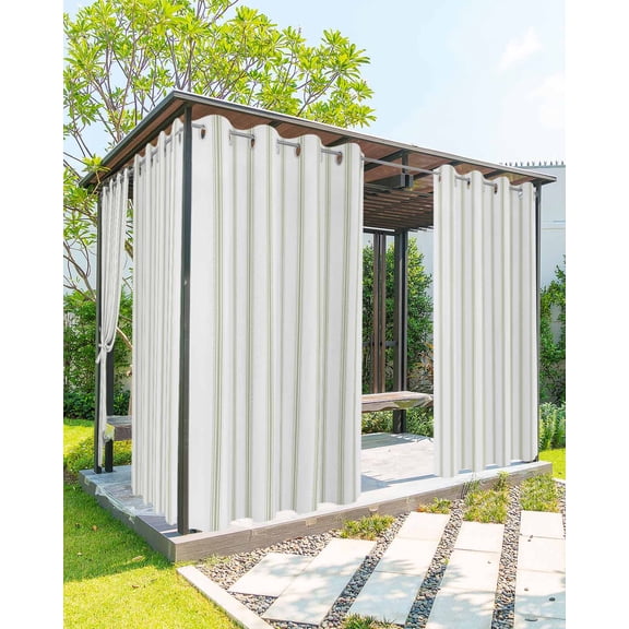 Sage Green Striped Outdoor Curtains for Patio, Sage Green White Stripes Farmhouse Privacy Drapes Grommet Waterproof Outside Curtains for Porch/Cabana/Balcony 54"x 108", 2 Panel